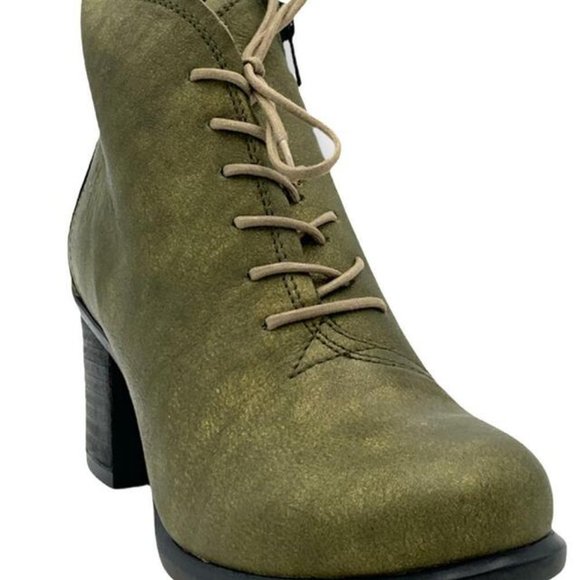 Fly London Brand New Inet Lace & Zip up Leather Ankle Boots Gold Olive U.S SZ 9 - Picture 3 of 5